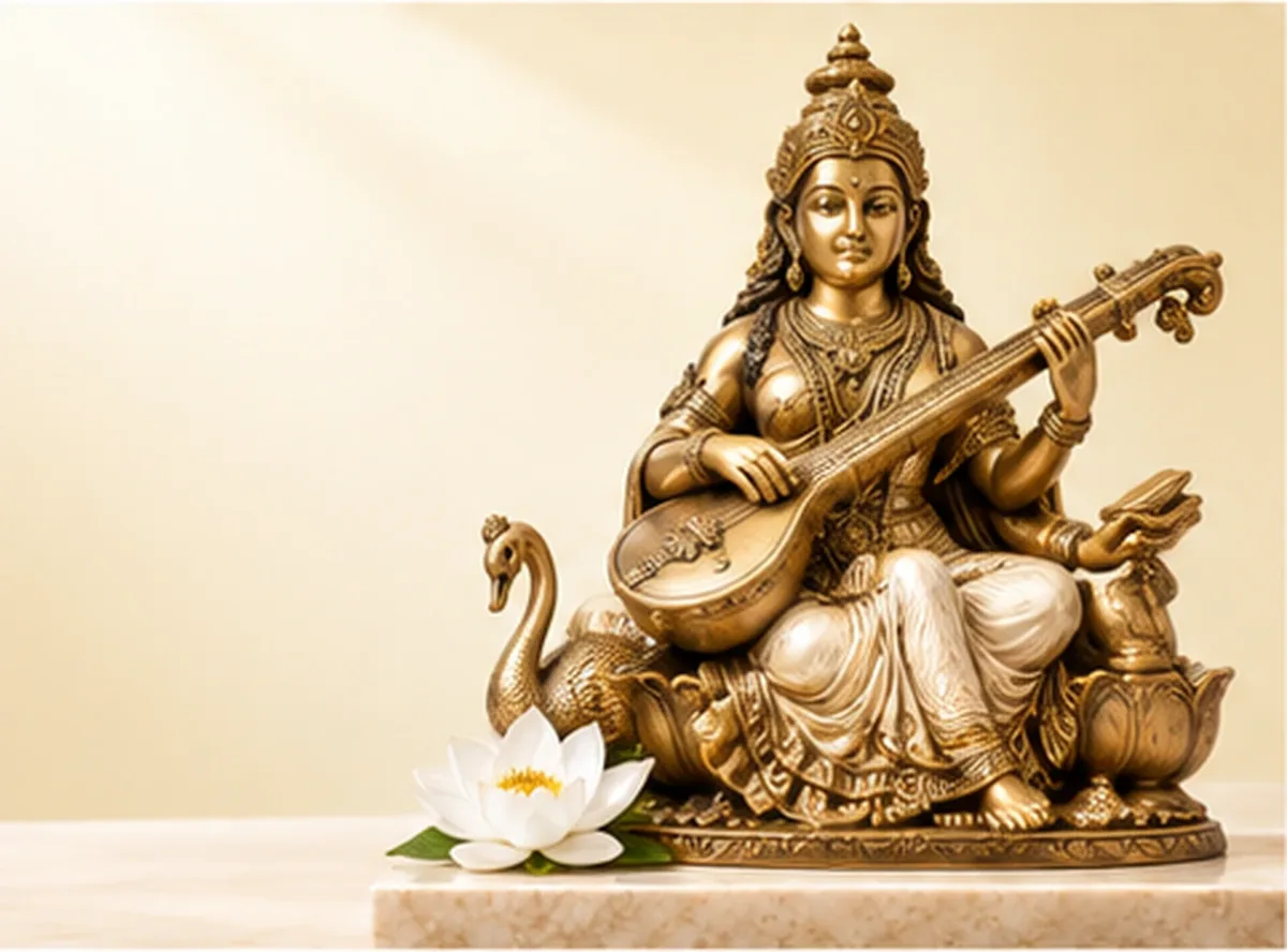 Brass murti of Saraswati