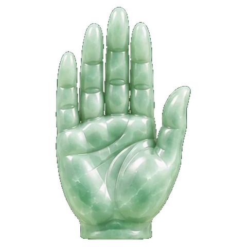 Pale jade carving of an open hand, the symbol of Hasta