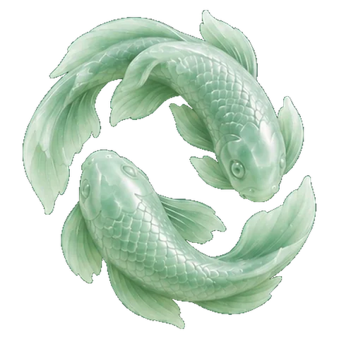Pale jade carving of a fish, or a drum, the symbol of Revati