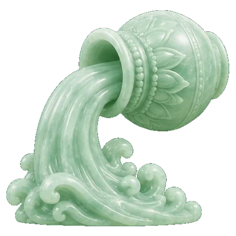 Pale jade carving of a man carrying a water pot, the figure of Aquarius