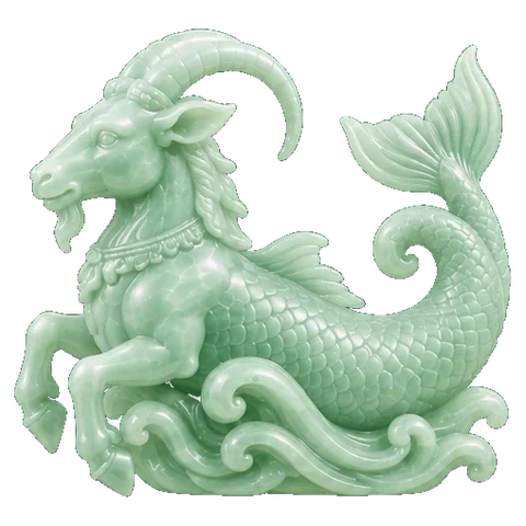 Pale jade carving of the makara, a sea-creature with the head of a deer or crocodile, the figure of Capricorn