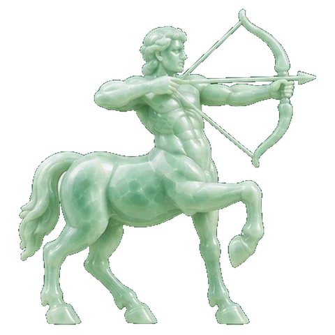 Pale jade carving of the archer, with the body of a horse and a drawn bow, the figure of Sagittarius