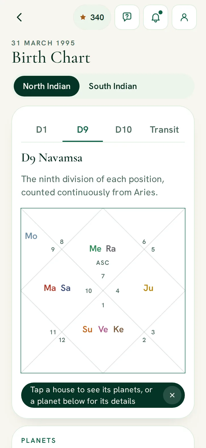 RitamSage app screen: Birth chart